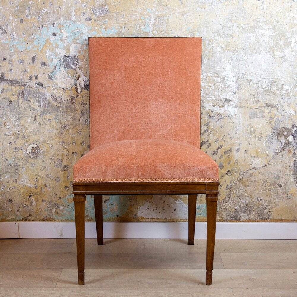 Spanish Chair in Walnut with Velvet Pink Seat, 1940s