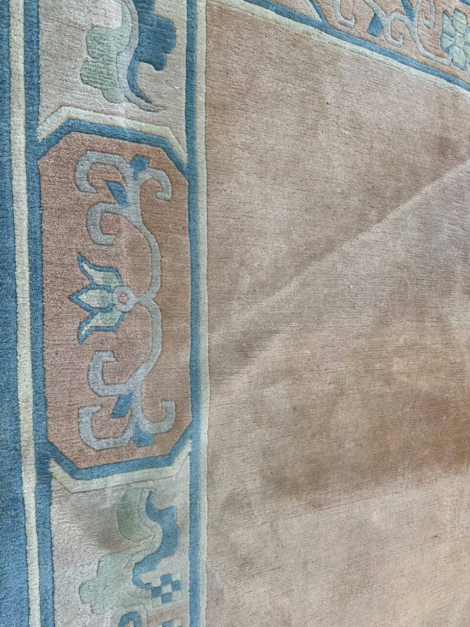 Large Handmade Chinese Carpet Wool (230x325 cm) – Beige & Celadon Blue