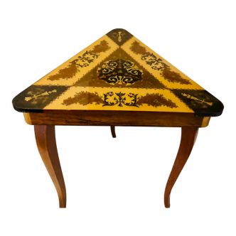 Table basse d’appoint en marqueterie bois précieux Italy 1950