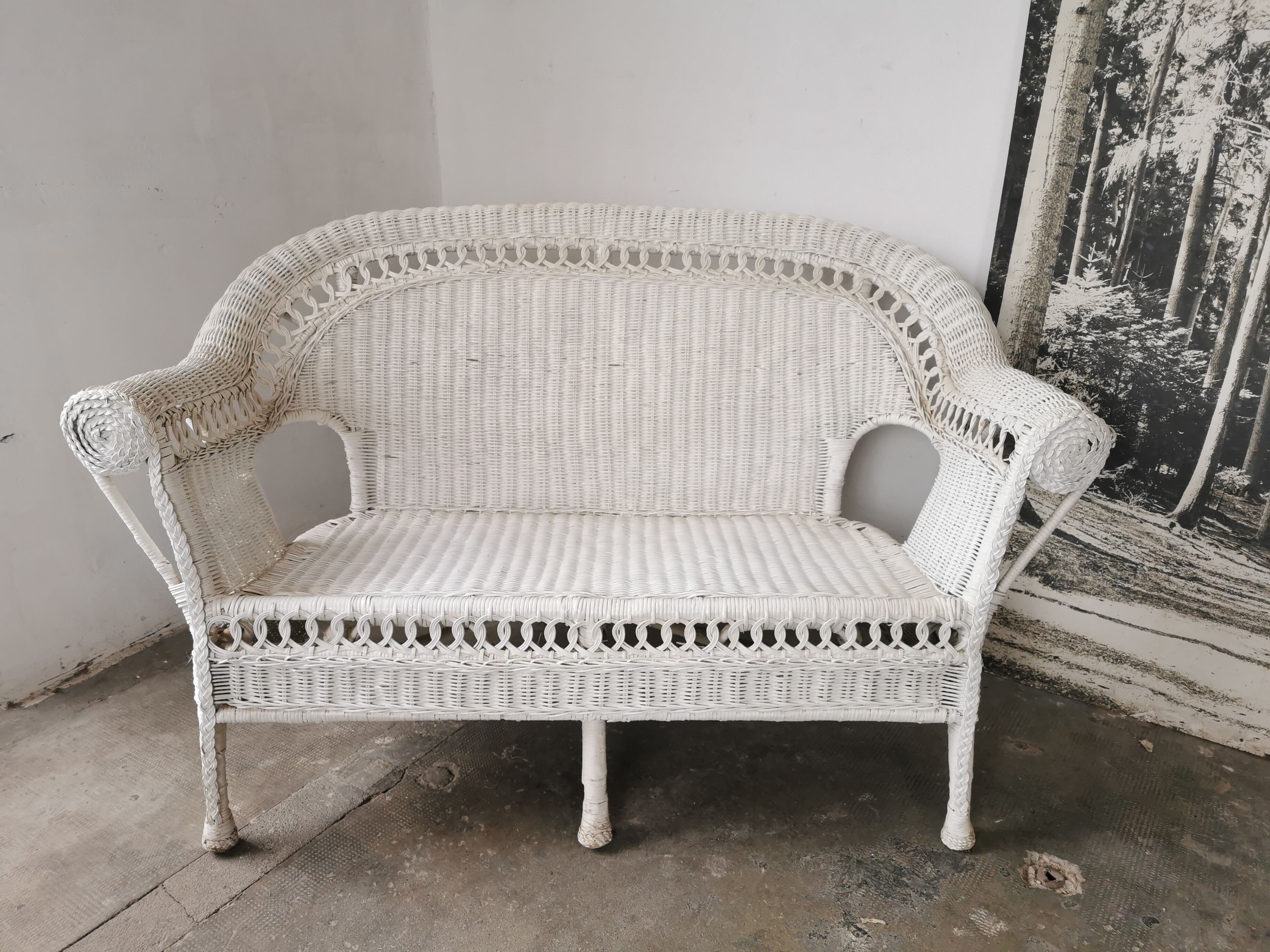 Banquette en rotin blanc