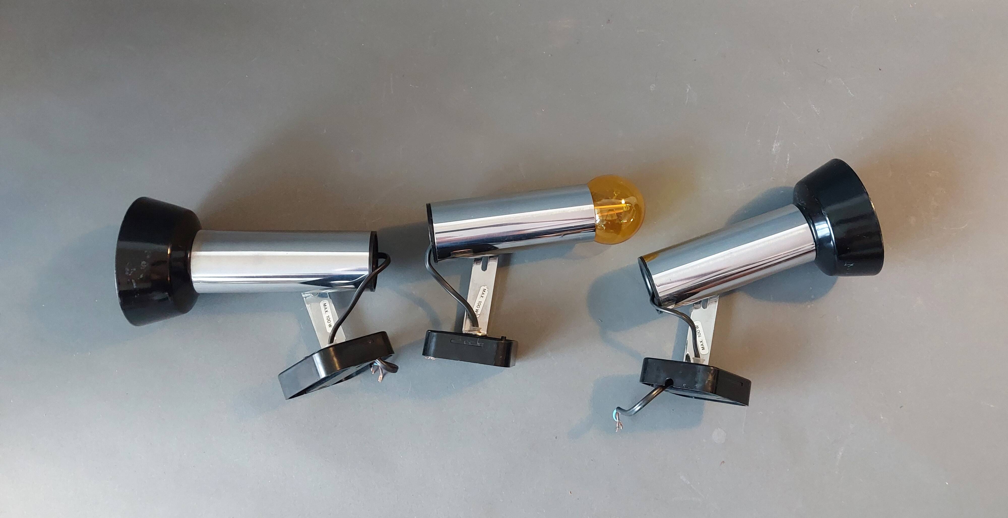 Series of 3 Targetti Sankey 1970 chrome wall lights.