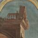 Large ancient architectural painting in tempera on canvas from the 18th century.