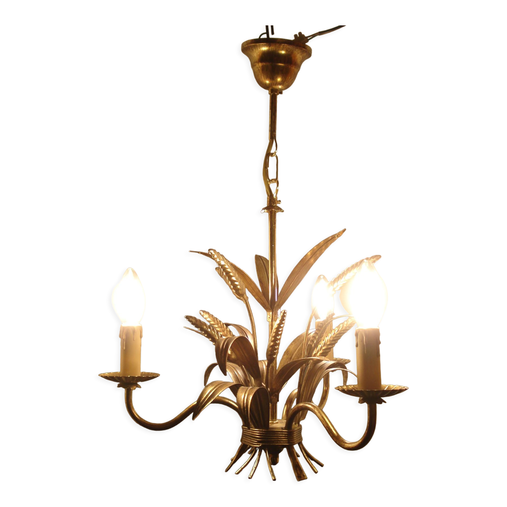 Suspension ear of wheat in gilded metal 3 lamps
