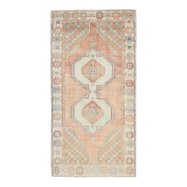 1970s Turkish Oushak Handmade Wool Cotton Orange Area Rug 127x256