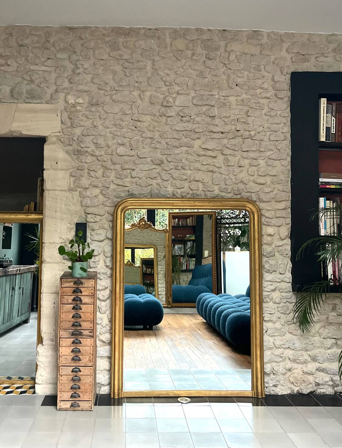 Antique mirror 150/116.5cm Louis-Philippe with pearl gold leaf.