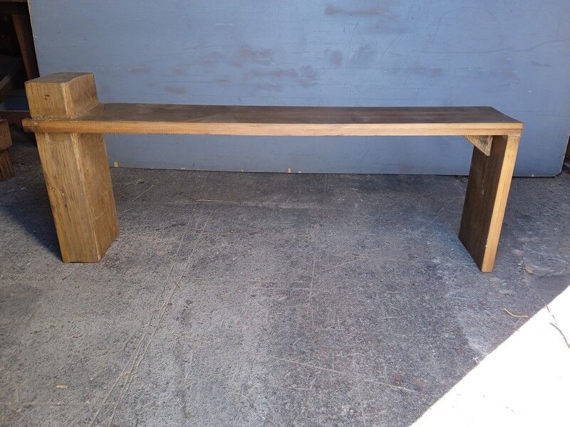 Solid patinated wood design bench 140cm