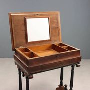 Antique sewing table in painted poplar with walnut effect, Italy, late 19th century.
