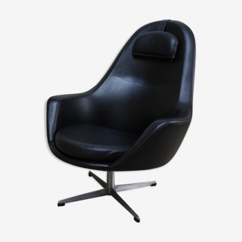 Fauteuil pivotant vintage en similicuir noir par Pastoe 60s