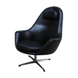 Fauteuil pivotant vintage en similicuir noir par Pastoe 60s