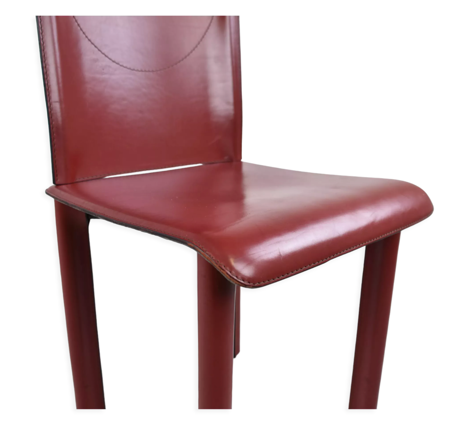 6 red leather dining chairs made in Italy, 1980s