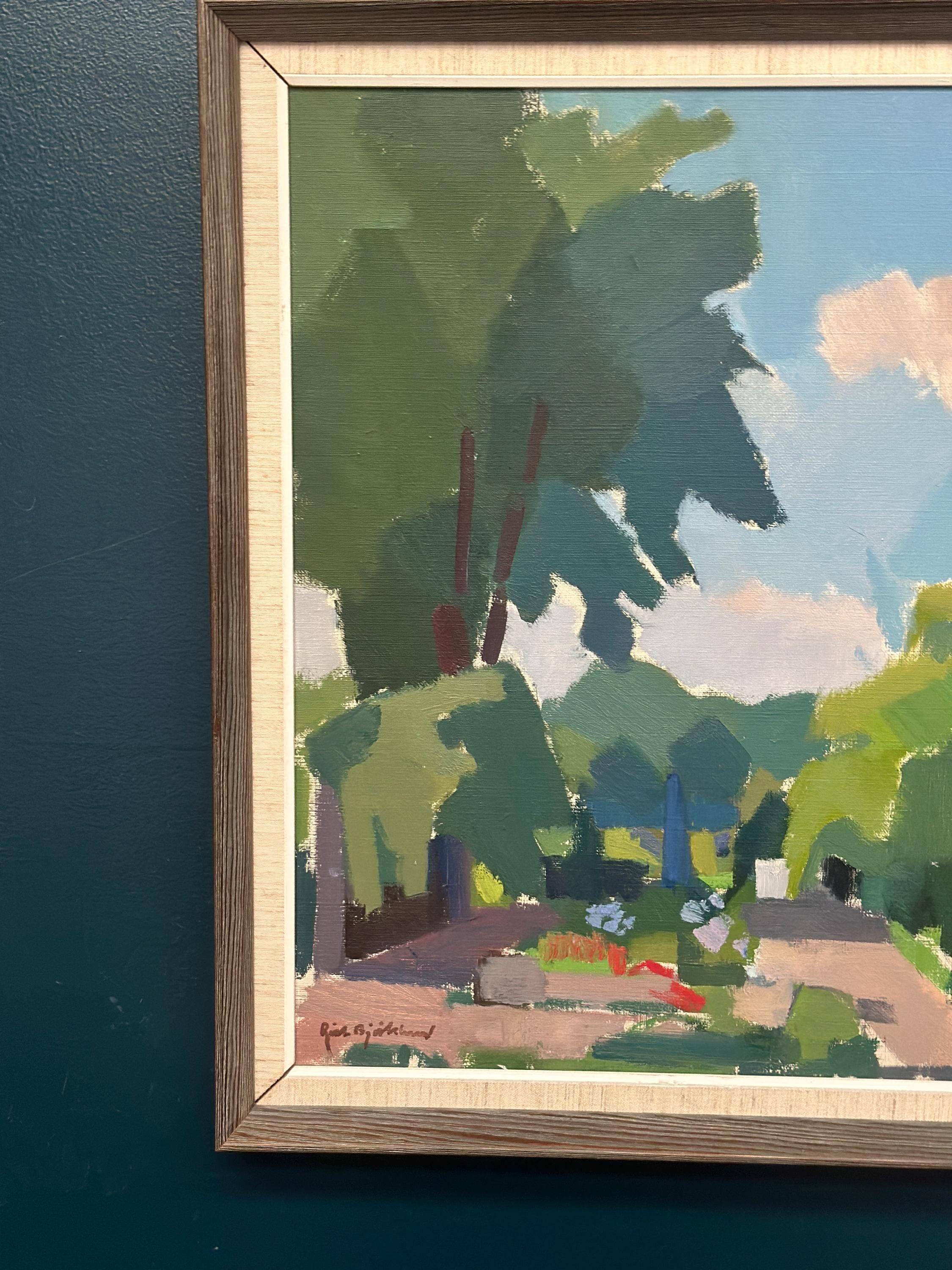 Original Swedish Oil on Canvas – “Garden” by Richard Björklund – Signed
