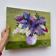 Painting bouquet of lilacs oil on canvas