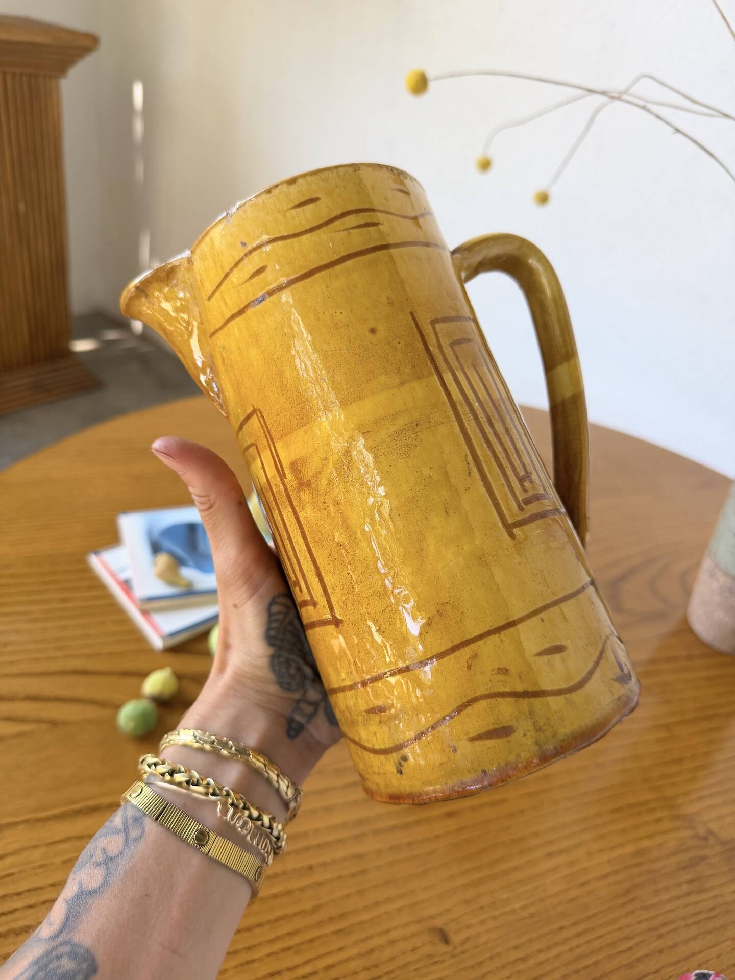Vintage yellow glazed stoneware jug