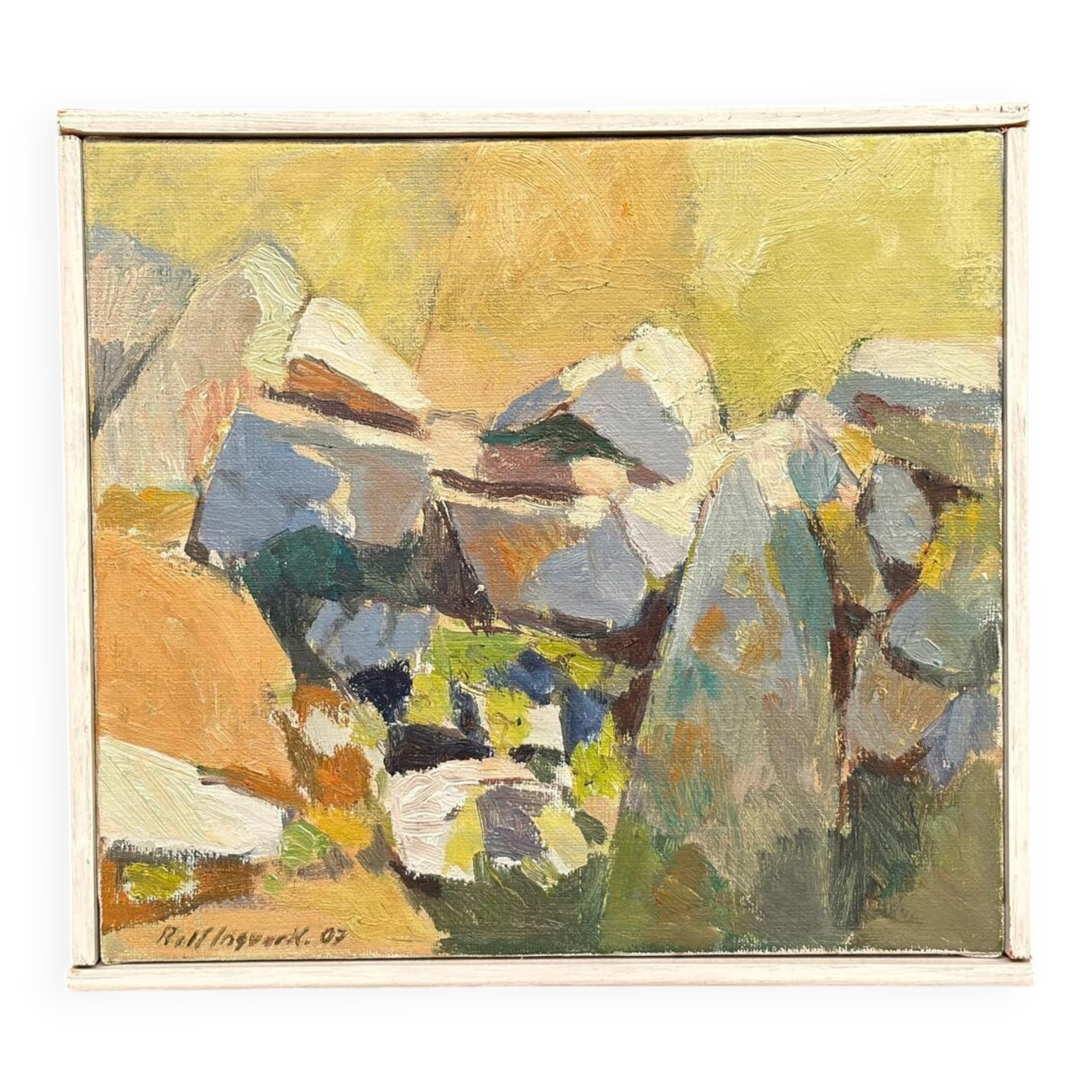 Original Swedish Oil On Canvas – “Stenmur På Alvaret” By Rolf Ingvar Karlsson – Signed – Vintage & Framed – 32 × 29 Cm (12.6" × 11.4")