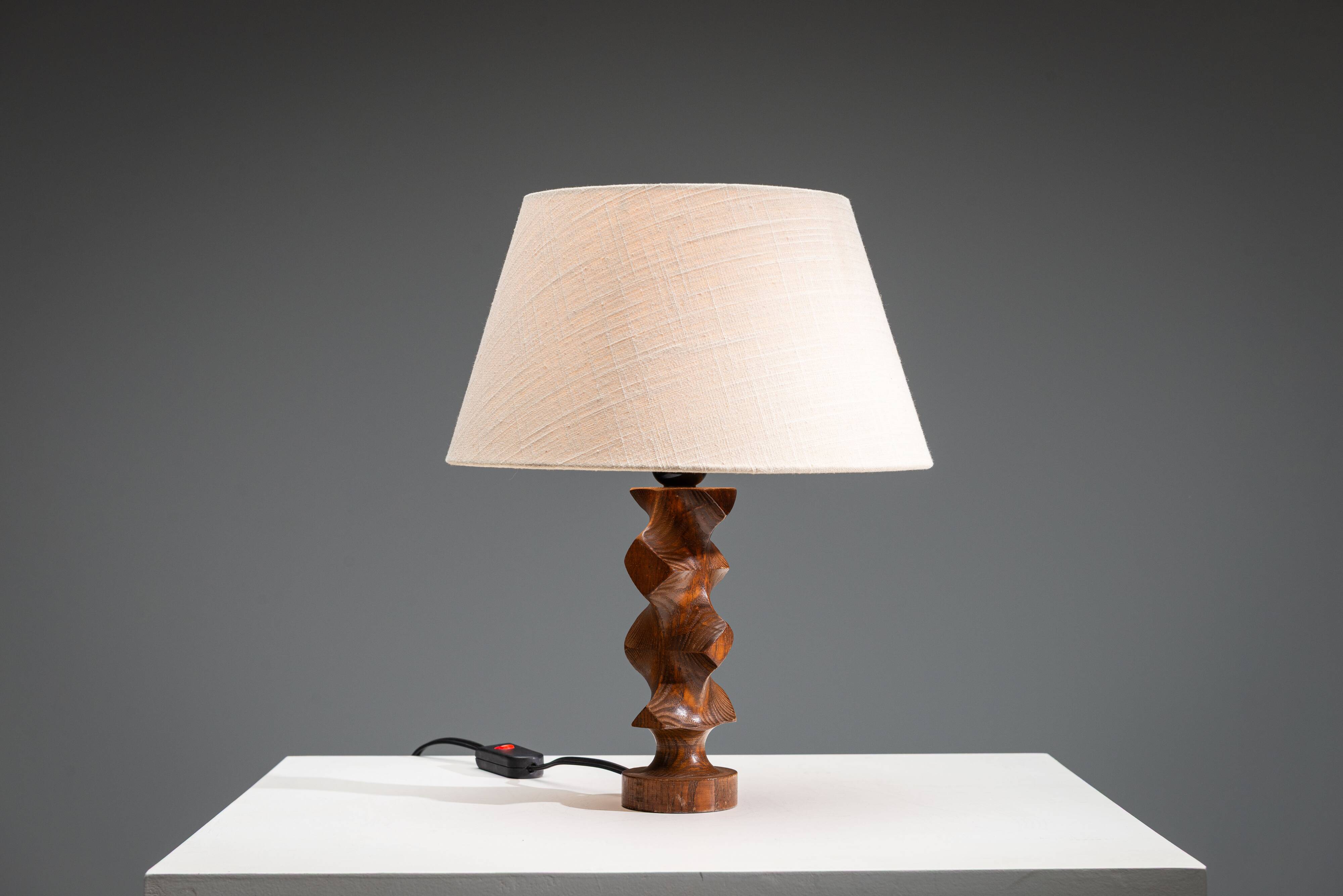 Mid-century brutalist wooden table lamp