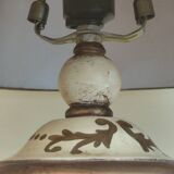 Large pagoda lamp painted with floral patterns and metal shade.