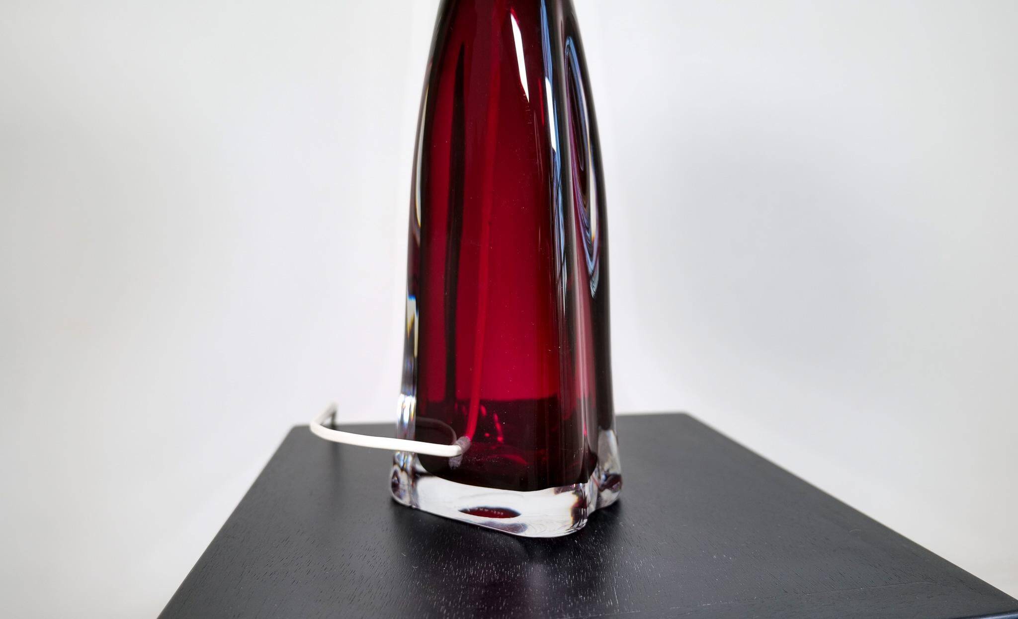 Mid-century modern table lamp with cotton shade Carl Fagerlund Orrefors Sweden