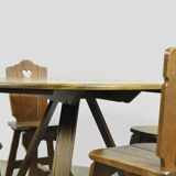 Vintage brutalist oak handmade farmhouse dining chairs, 1930s