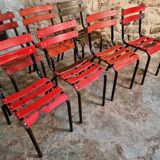Set of 8 vintage French bistro chairs – industrial metal Tolix style