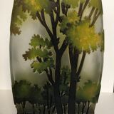 Vase en verre multicouche gravé à l'acide à section rectangulaire