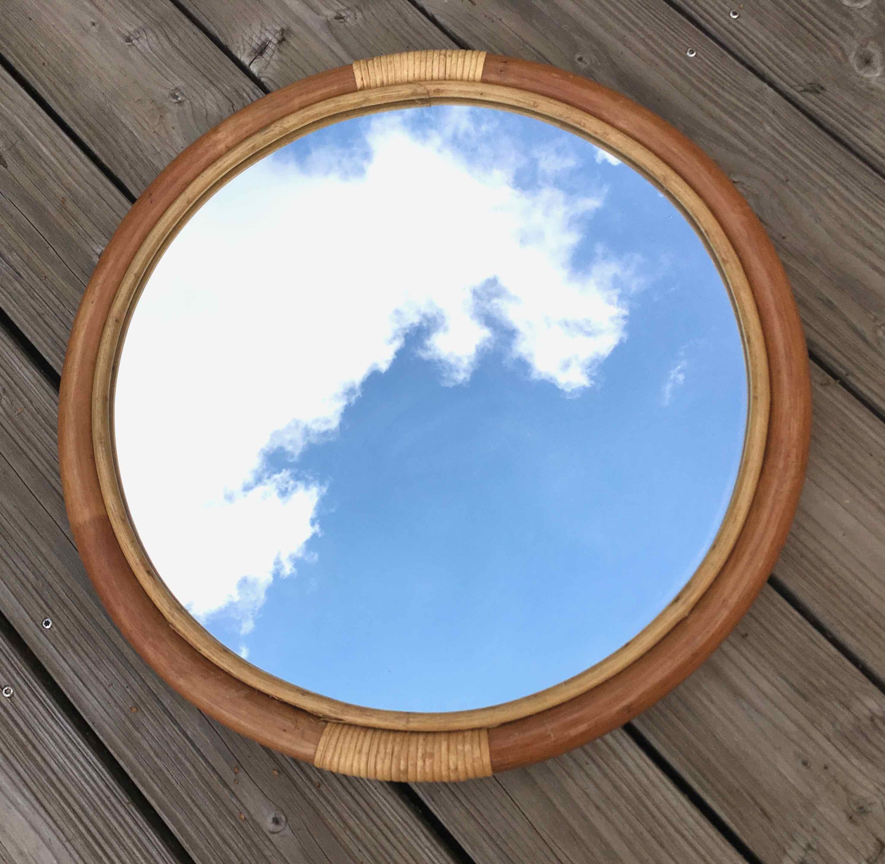Miroir rond cadre bois clair 55cm
