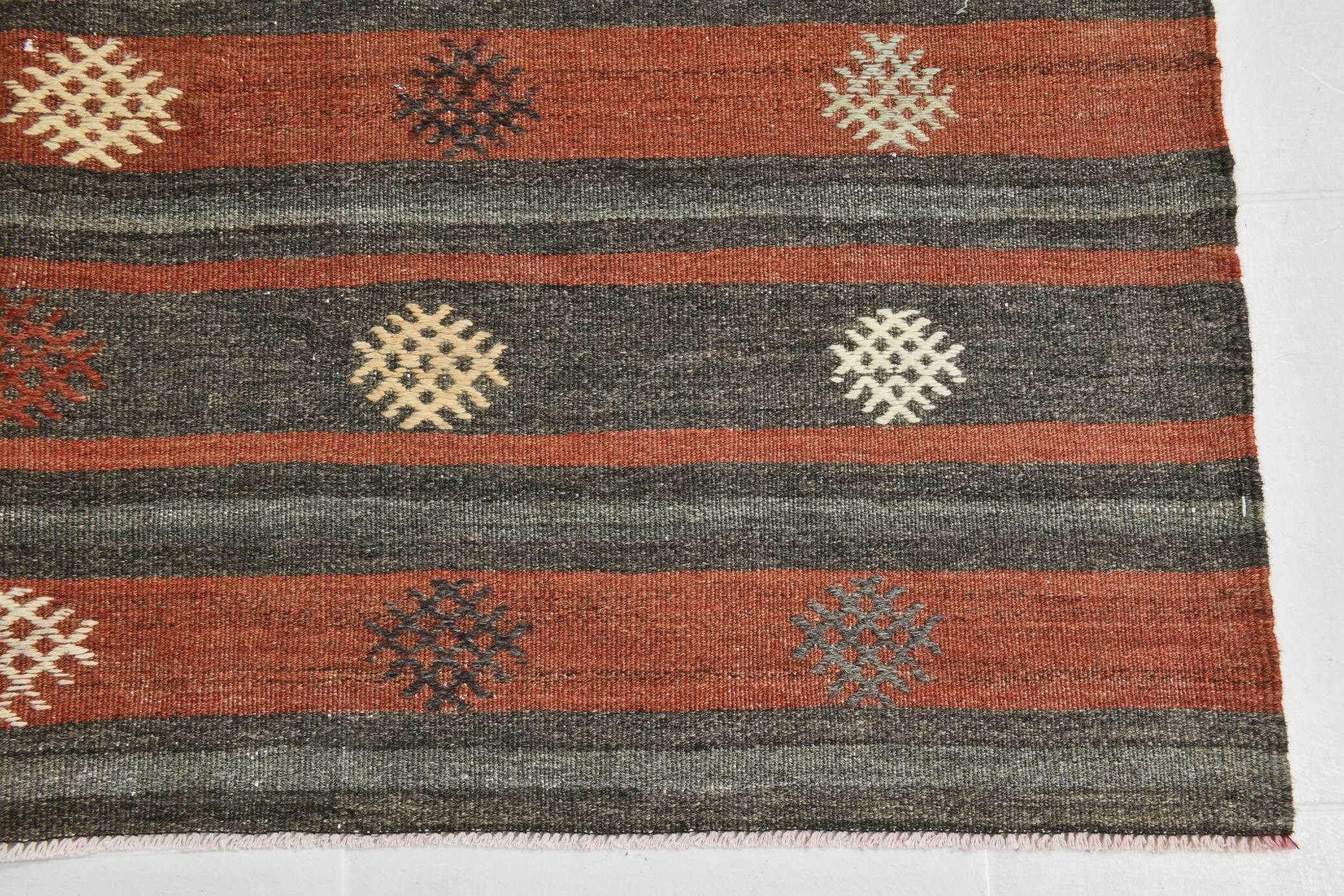6x9 Green & Red Striped Pattern Kilim Area Rug, 175x266Cm