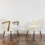 Pair of white cream boucle cocktail chairs, 1950s