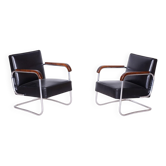 Ensemble de fauteuils en cuir et hêtre Bauhaus, années 1930