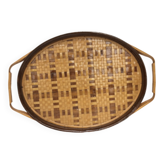 Vintage rattan and wicker tray