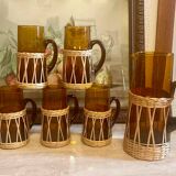 Amber glass and wicker lemonade set