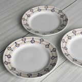 3 assiettes à dessert motif fleurs bleues