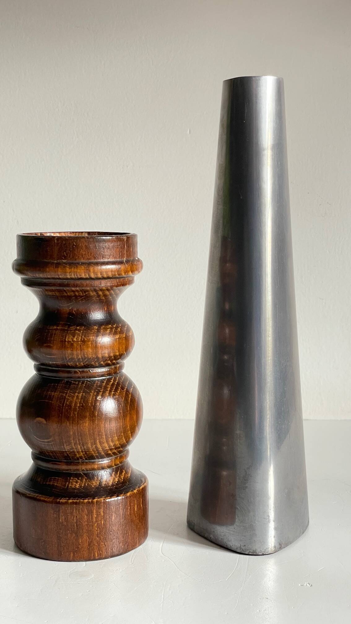 Vintage ikea wood and metal candle holders