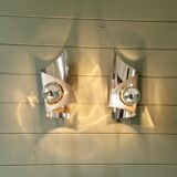 Pair of brushed aluminum wall lights, 1970s