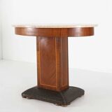 Table d'appoint Art Déco de De Coene Freres avec marqueterie en bois et plateau en marbre, années 1930