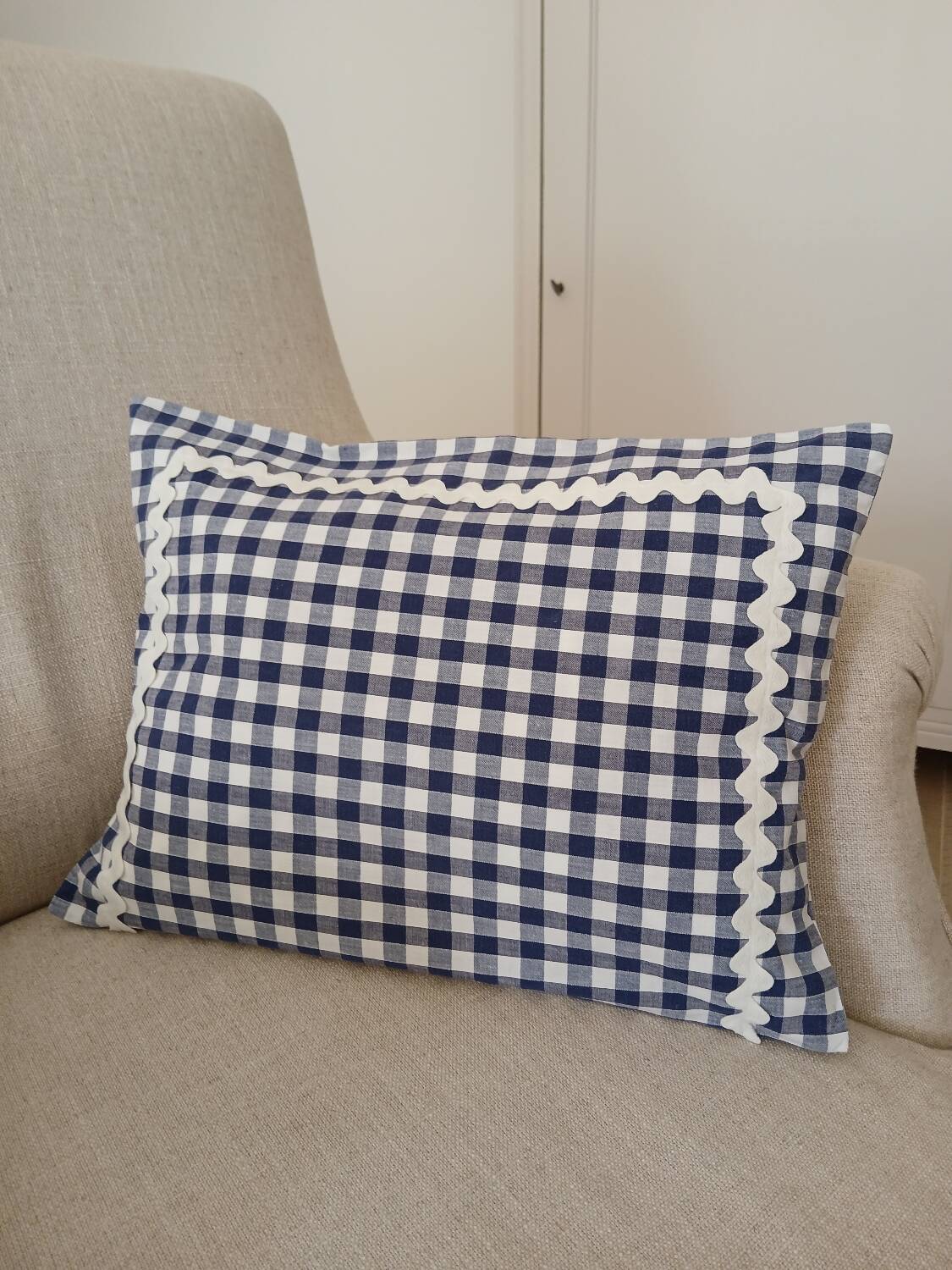 Set of 2 vintage cushions, blue gingham
