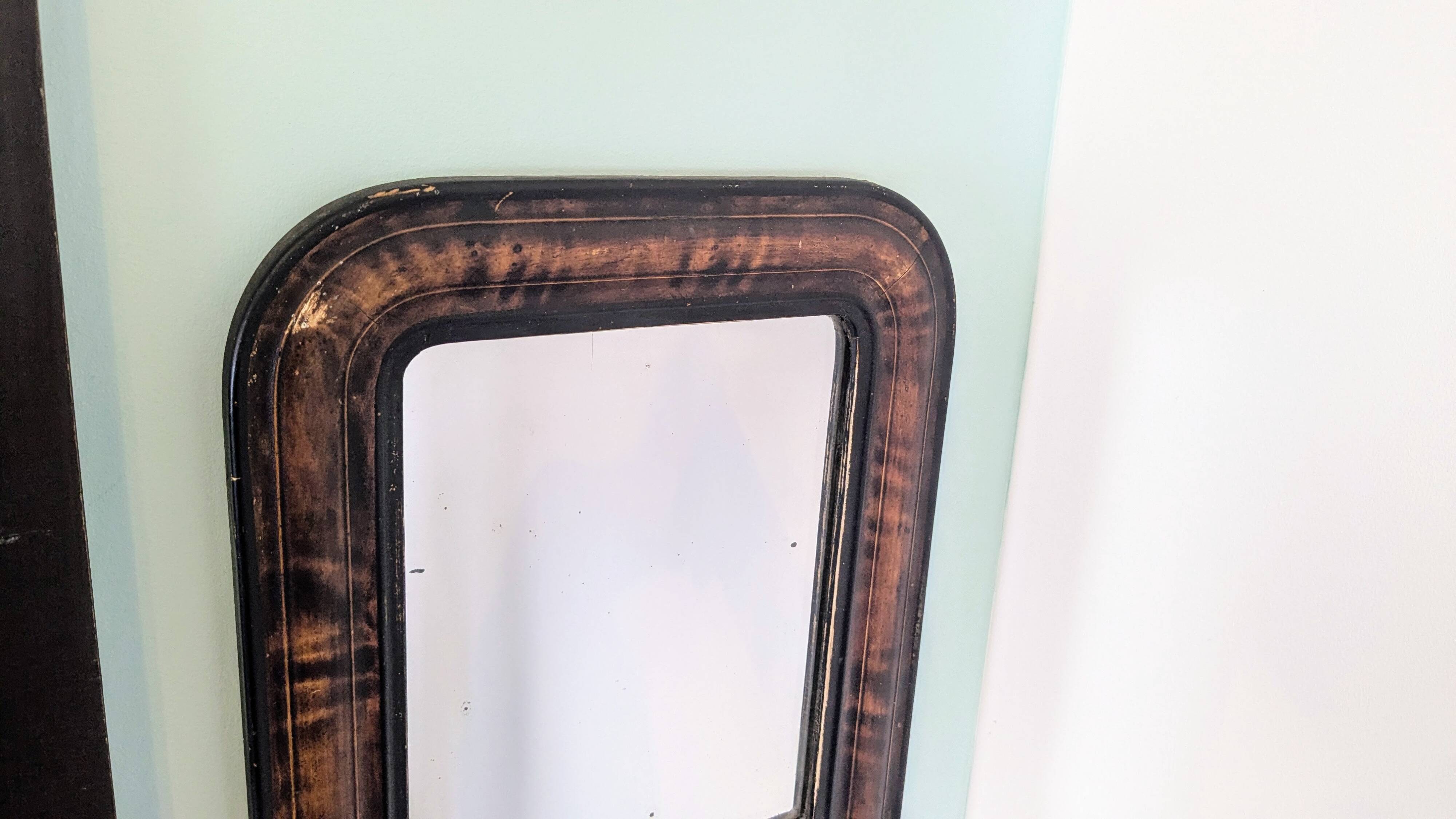19th century Louis-Philippe mirror – original glass & marbled frame – 37x31 cm
