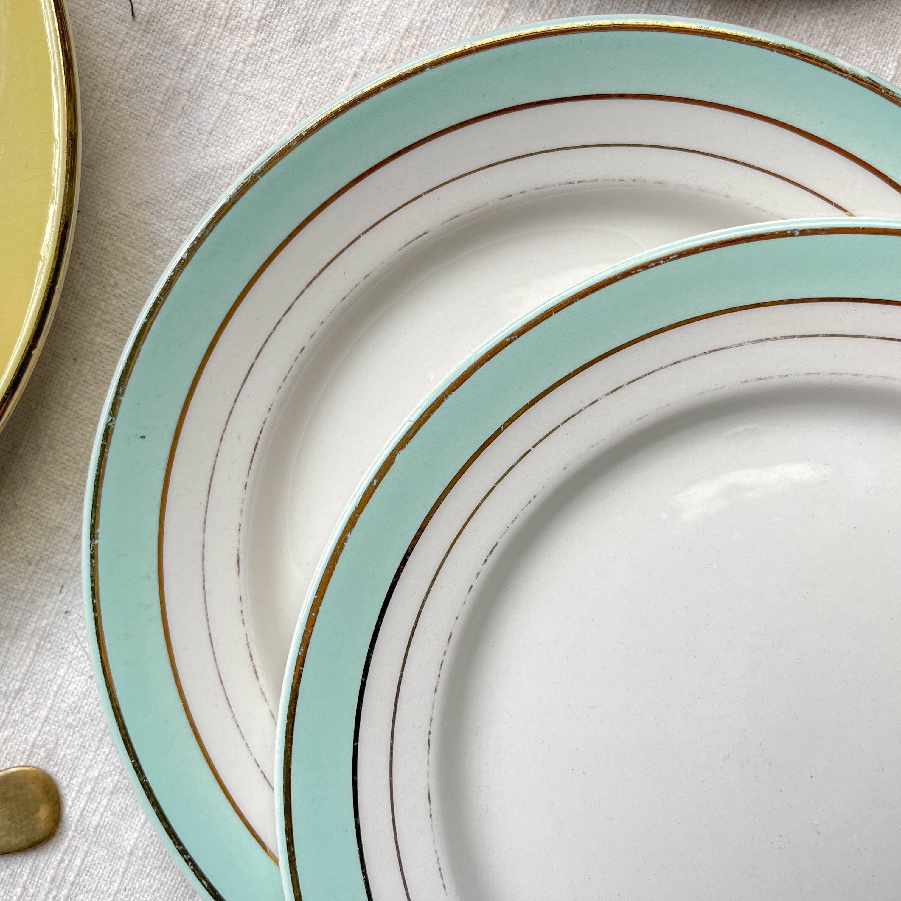 5 Small vintage mismatched yellow and green plates 1950
