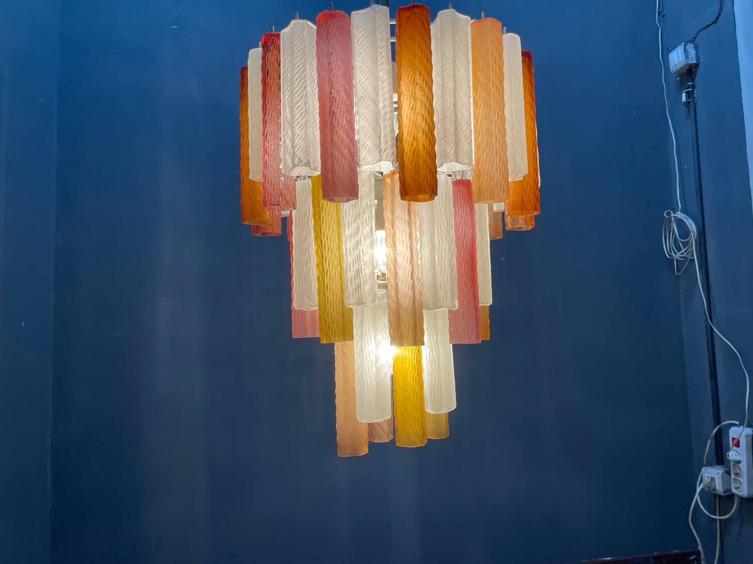 Large Multicolored Murano Glass Tube Chandelier, 1980s
