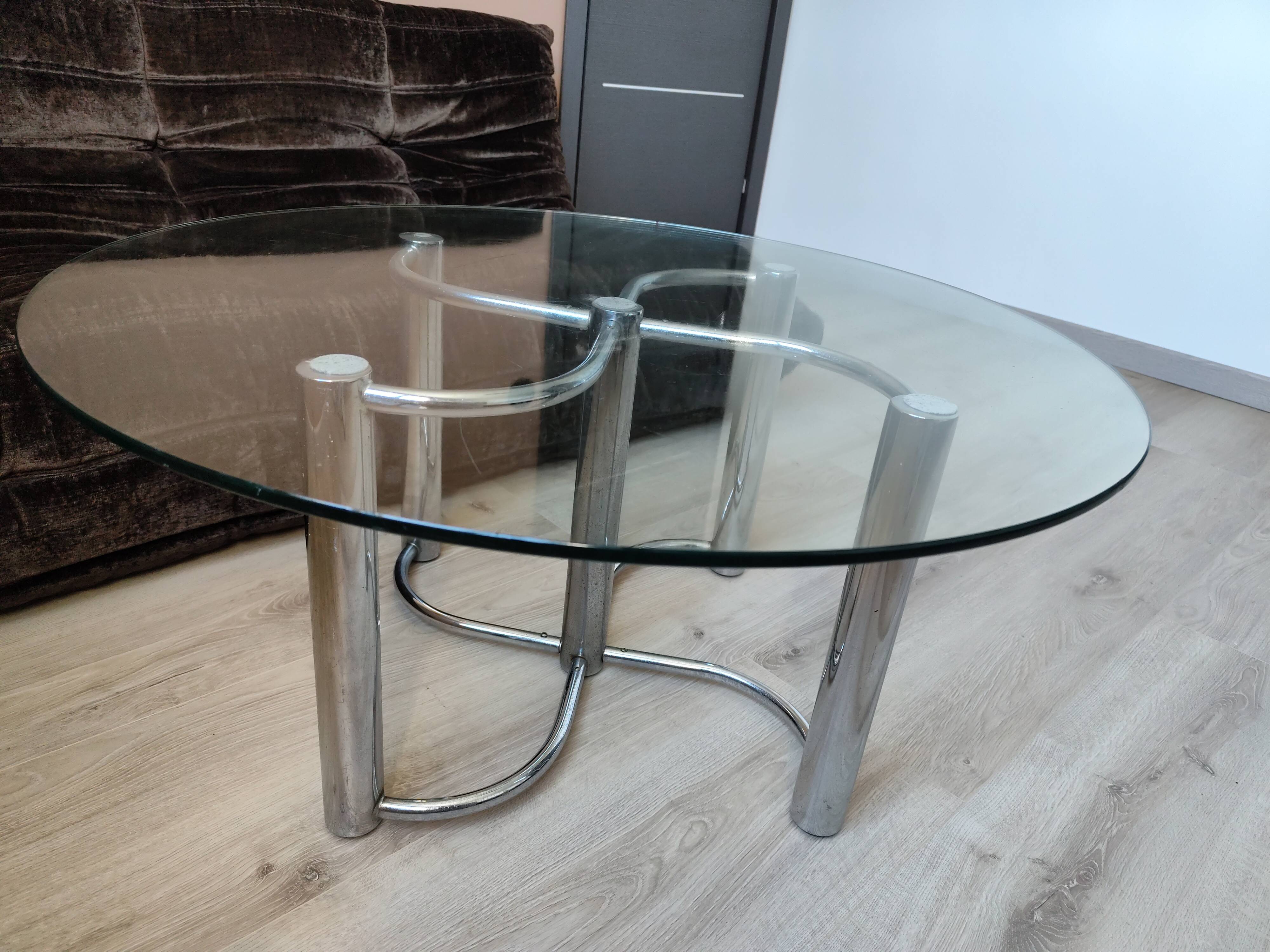 Vintage chrome steel and glass coffee table from Italy from the 70s