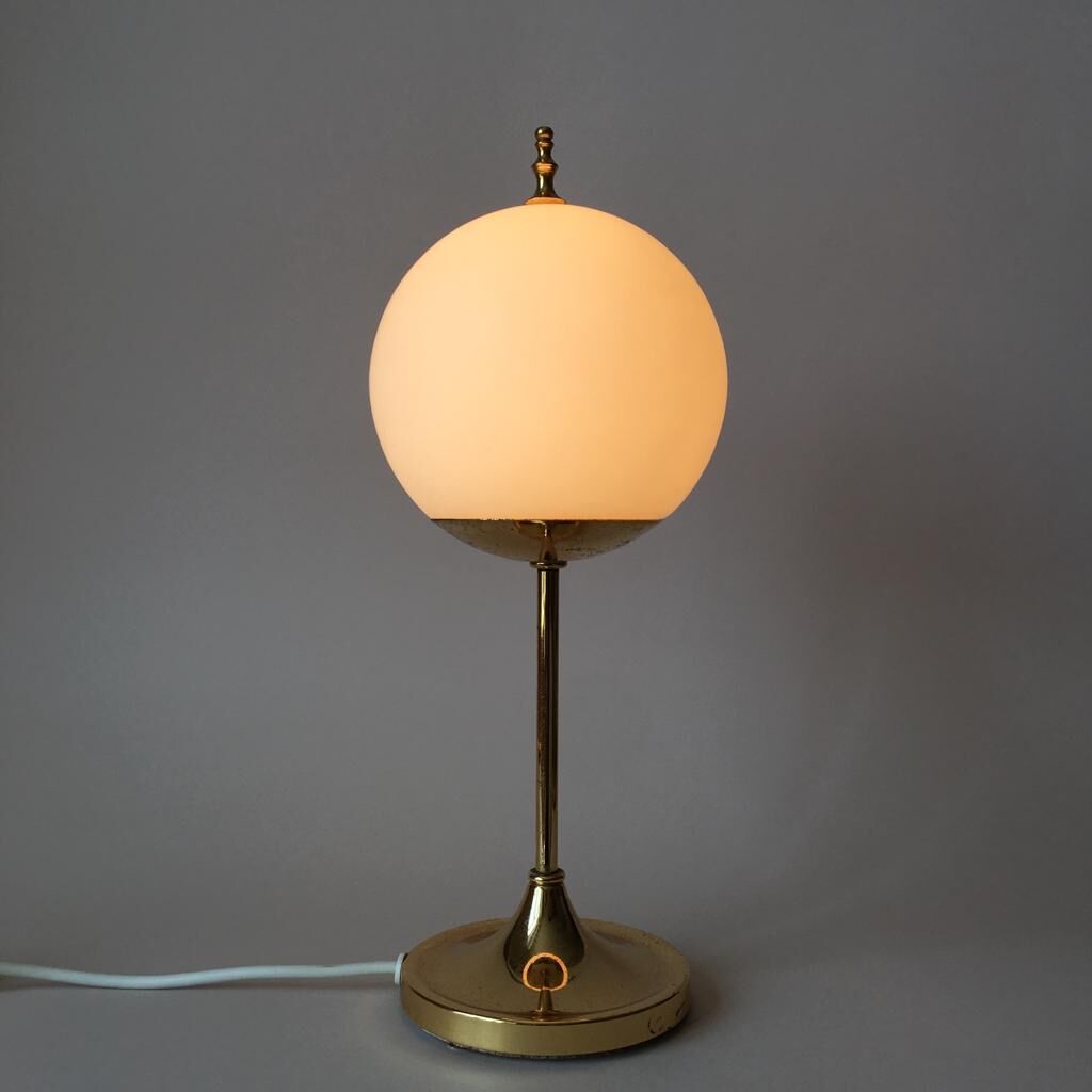 Vintage german brass and opaline glass table lamp