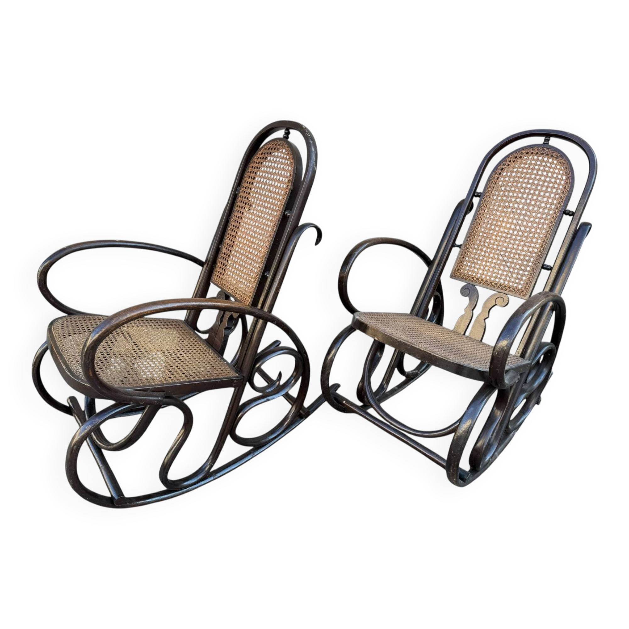 Set de 2 Rocking-chairs Style Thonet Cannée