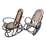 Set of 2 thonet style cane rocking chairs