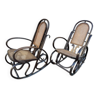 Set of 2 thonet style cane rocking chairs