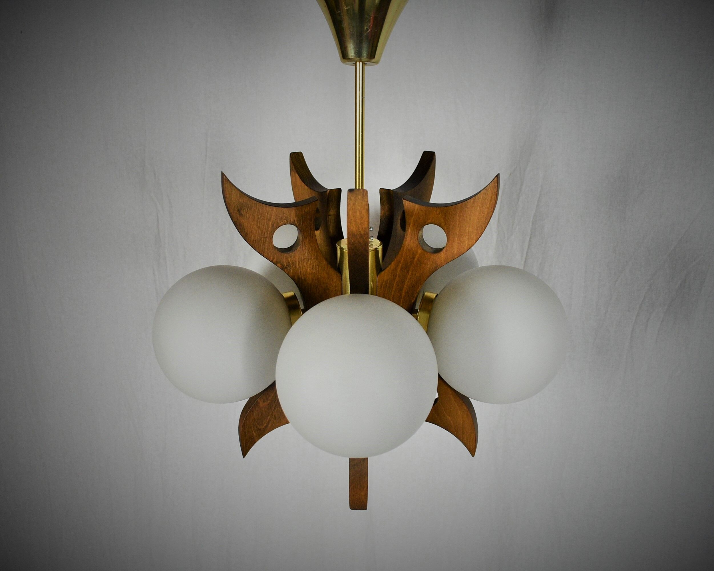 Midcentury Wood Chandelier, 1970s