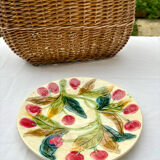 Very old barbotine plate with cherries