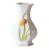 Vase ancien en barbotine tulipe signé Bassano