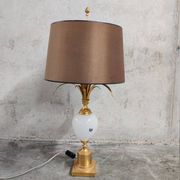 Brass And Opaline Pineapple Leaf Table Lamp 1960s