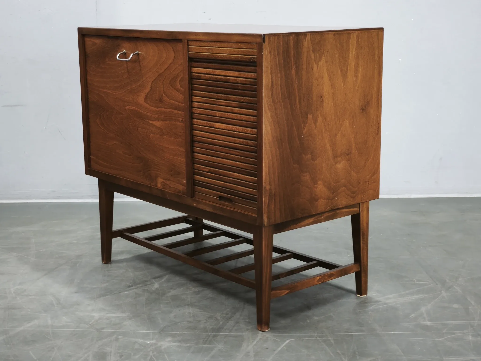 1960s Danish Modern Beech Wood Bar Cabinet with Tambour Door