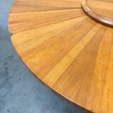 Unique round solid pine dining table, 1970s