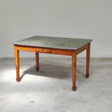 Table de ferme en bois plateau vert moucheté